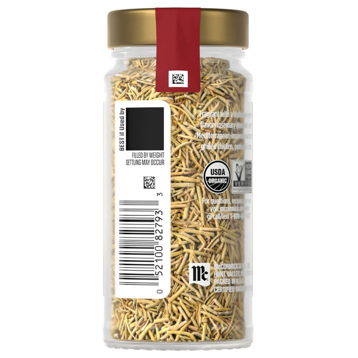 A jar of McCormick Organic Rosemary spice is shown, highlighting its natural and organic qualities.