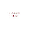 The text RUBBED SAGE is displayed in a dark red font.