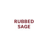 The text RUBBED SAGE is displayed in a dark red font.