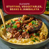 This image promotes elevating stuffing, vegetables, beans, and jambalaya dishes with a featured dish of Osso Buco served over polenta.