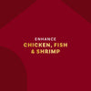 A red graphic advertises a product to enhance chicken, fish, and shrimp.