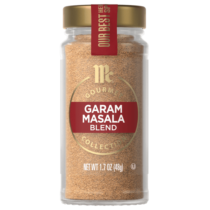 A jar of McCormick Gourmet Garam Masala Blend.