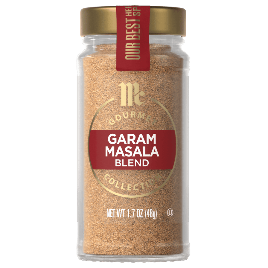A jar of McCormick Gourmet Garam Masala Blend.