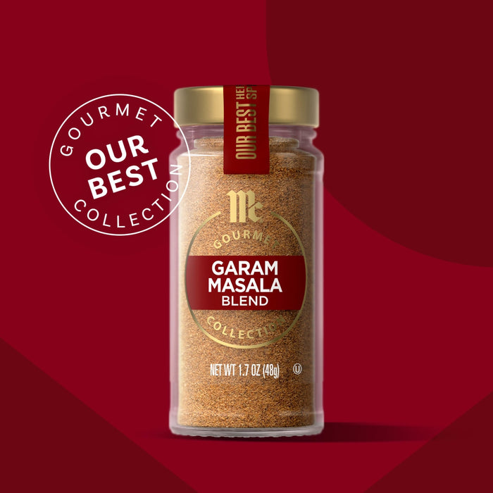 McCormick Gourmet Garam Masala Blend spice jar, part of the Our Best Collection.