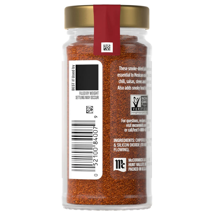 This is a jar of McCormick chili powder showing the product label and barcode.