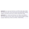Ingredients list for a seasoning blend including salt sugar chili pepper onion garlic spices and natural flavor.