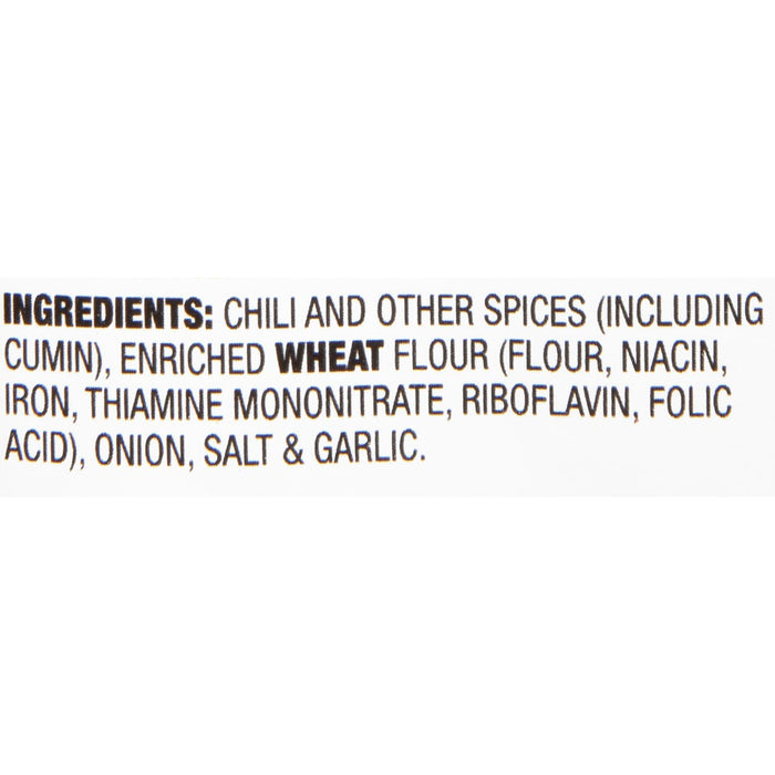 A list of ingredients for a spice blend including chili cumin wheat flour and other spices.
