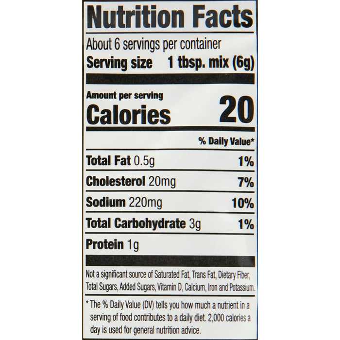 Nutrition facts label for a 1 tablespoon serving of a mix.