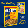 A promotional graphic showcases the new packaging for Old Bay Regular Crab Cake Seasoning Mix 1.24 Oz alongside its previous design to highlight the updated look while promising the same great taste.