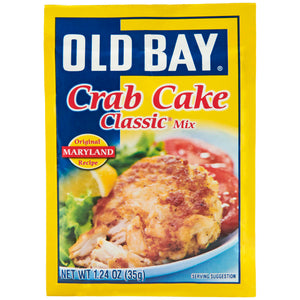 A package of Old Bay Crab Cake Classic Mix with a picture of a crab cake on the front.