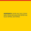 A yellow background with the ingredients for a product listed in blue.