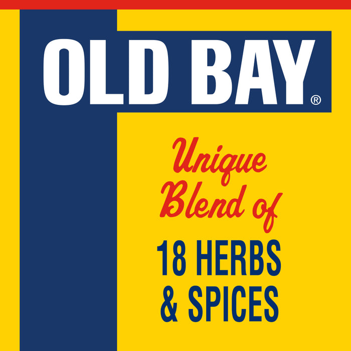 Old Bay logo with the tagline Unique Blend of 18 Herbs &amp; Spices.