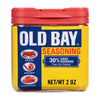 A jar of Old Bay Seasoning with a yellow label and a red lid.