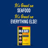 An Old Bay Seasoning advertisement stating it's great on seafood and everything else.
