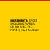 The image shows the ingredient list for a spice blend, including paprika, celery seed, red pepper, salt, and sugar.
