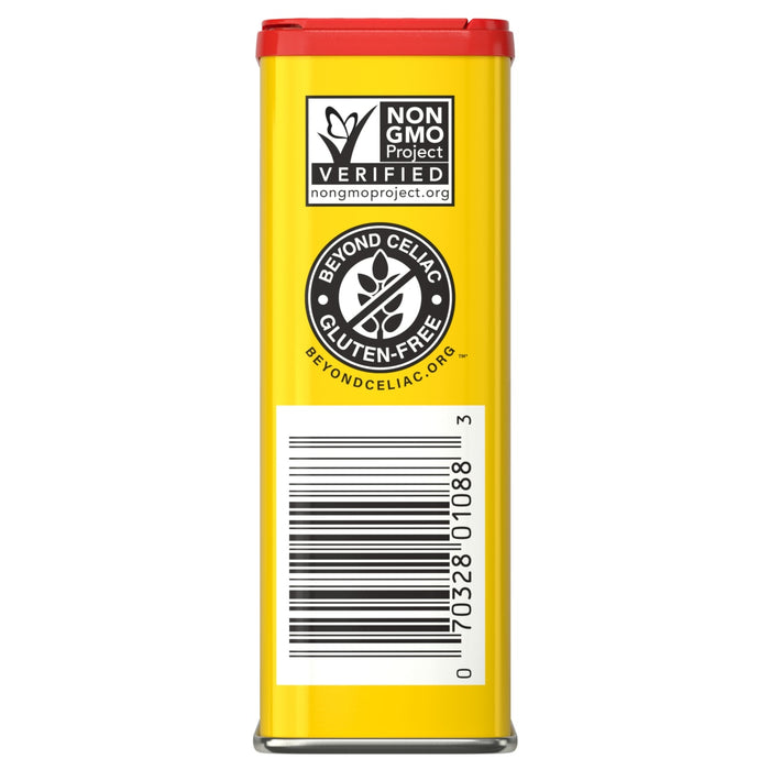 Side view of a McCormick spice container showing the gluten-free logo and barcode.