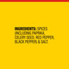 The image shows the ingredient list for a spice blend, including paprika, celery seed, red pepper, black pepper, and salt.