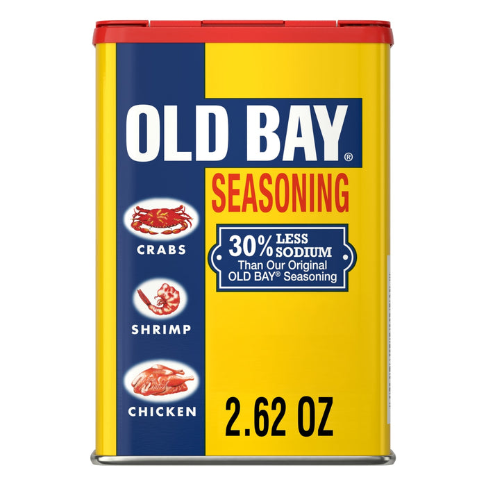 A can of Old Bay Seasoning, a popular spice blend often used with seafood.