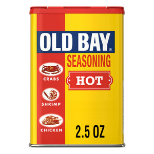 A can of Old Bay Hot Seasoning, a blend commonly used for seafood and poultry.
