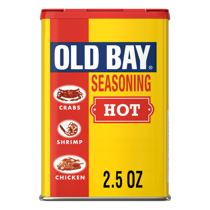 A can of Old Bay Hot Seasoning, a blend commonly used for seafood and poultry.