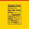 The image shows a nutrition facts label with 100 servings per container and a serving size of 1/4 tsp (0.7g), with 0 calories, 0g total fat, 135mg sodium, 0g total carbohydrates, and 0g protein per serving.