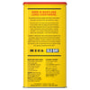 The back of a yellow tin of Old Bay, 16.0 Oz seasoning features recipes for crab cakes and steamed shrimp, alongside text describing its Maryland heritage.