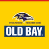 A graphic illustration featuring the Baltimore Ravens logo and the Old Bay logo on a yellow background to announce that Old Bay Black Bird Seasoning, 6.5 Oz is an official partner of the team.