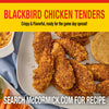 A platter of crispy Blackbird Chicken Tenders seasoned with Old Bay Black Bird Seasoning, 6.5 Oz served with a creamy dipping sauce and carrot sticks for a game day spread.