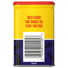 The back of a yellow and blue tin of Old Bay, 6.5 Oz features the slogan BOLD FLAVOR THAT BRINGS THE FLOCK TOGETHER above a large barcode.