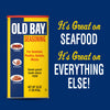 A yellow box of Old Bay Seasoning with a blue background that says It\'s Great on Seafood, It\'s Great on Everything Else!