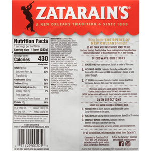 A Zatarain's box with nutritional information and cooking instructions for their New Orleans style rice.