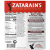 The back of a package for Zatarains Frozen Dirty Rice Entree Beef And Pork 10 Oz displays detailed nutrition facts, ingredients, and cooking instructions for both microwave and oven preparation.