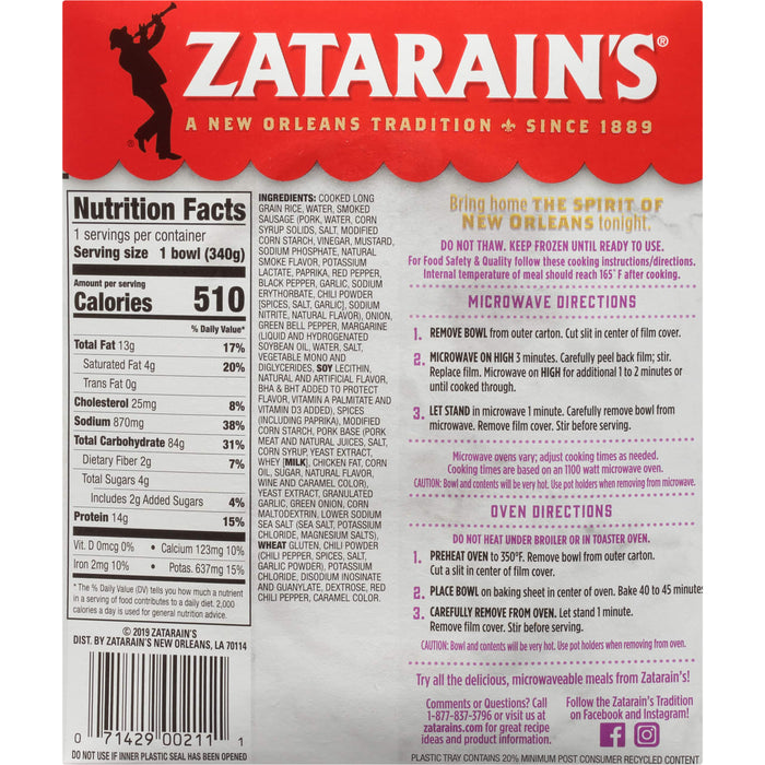 Zatarain's New Orleans Style Red Beans and Rice Microwaveable Meal Nutrition Facts and Cooking Instructions