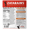 The back of a package for Zatarains Frozen Chicken And Vegetable And Rice Entree Blackened Chicken 10.5 Oz displays detailed nutrition facts, a full list of ingredients, and specific microwave and oven cooking directions.