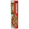 A vertical package of Zatarains Frozen Gumbo Entree Chicken And Sausage 12 Oz featuring a bowl filled with smoked sausage and seasoned chicken white meat with rice in a rich roux gravy