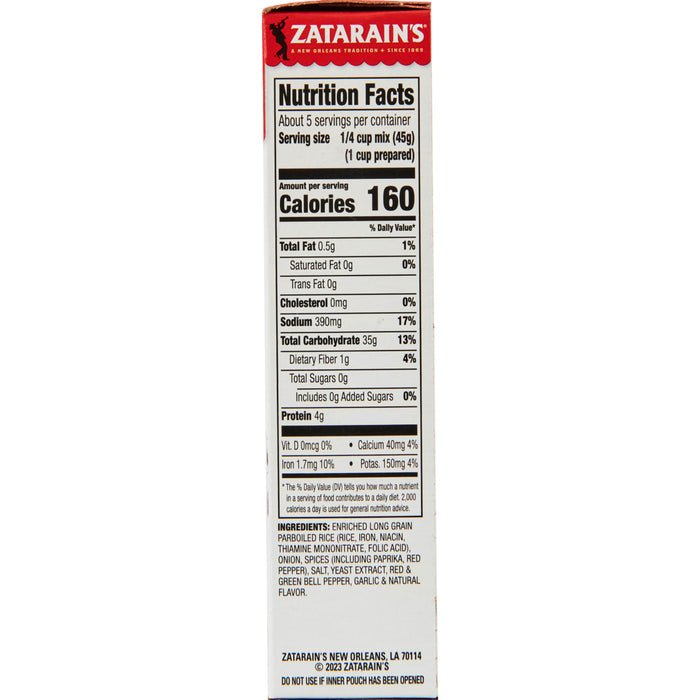 Zatarain's nutrition facts label for their rice mix.
