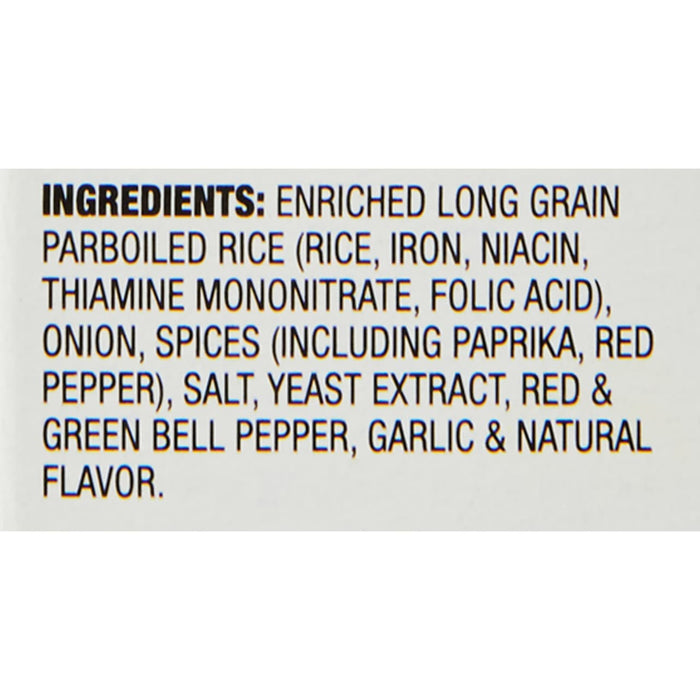 A list of ingredients for a product containing enriched long grain parboiled rice.