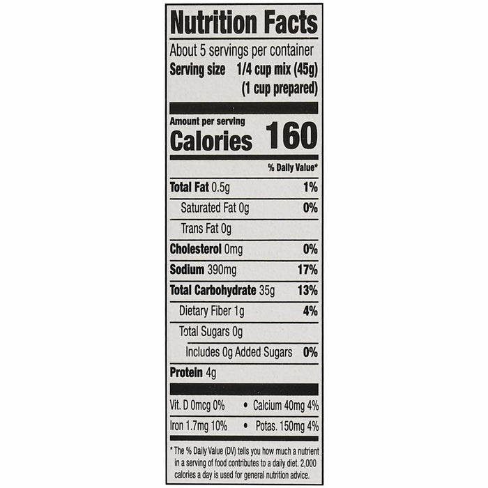 A nutrition facts label for Zatarains New Orleans Jambalaya Rice Mix Long Grain 8 Oz showing 160 calories per serving and detailed nutritional information.