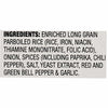A close up view of the ingredient list for Zatarains New Orleans Jambalaya Rice Mix Long Grain 8 Oz which includes enriched long grain parboiled rice, onion, spices, salt, yeast extract, bell pepper, and garlic.