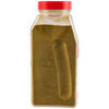 A side view of a clear plastic container of Zatarains Gumbo File Seasoning Ground 12 Oz shows the greenish-brown powder inside, topped with a red cap.