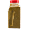 A clear plastic bottle with a red cap contains Zatarains Gumbo File Seasoning Ground 12 Oz, a greenish-brown powdered spice.
