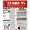 A package of Zatarains Frozen Chicken And Pasta Entree Bourbon Chicken 10.5 Oz featuring a detailed nutrition facts panel and cooking instructions for microwave and oven preparation.