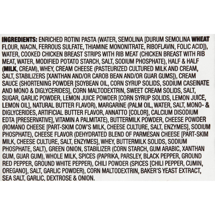 A list of ingredients for a Rotini pasta dish.