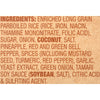 A list of ingredients for a product containing rice, coconut, and soy sauce.