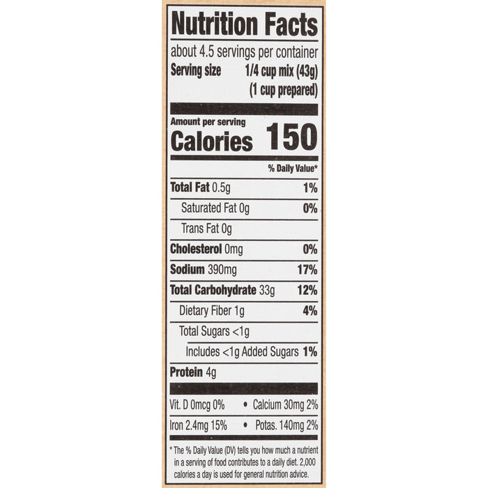 Nutrition facts label for a 1/4 cup serving of a product.