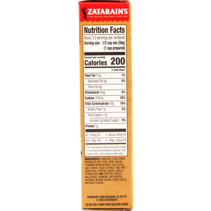 Zatarain's nutrition facts label for their rice mix.