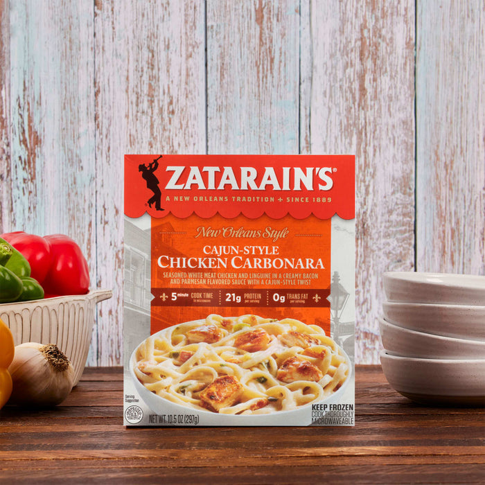 A box of Zatarain's New Orleans Style Cajun-Style Chicken Carbonara.