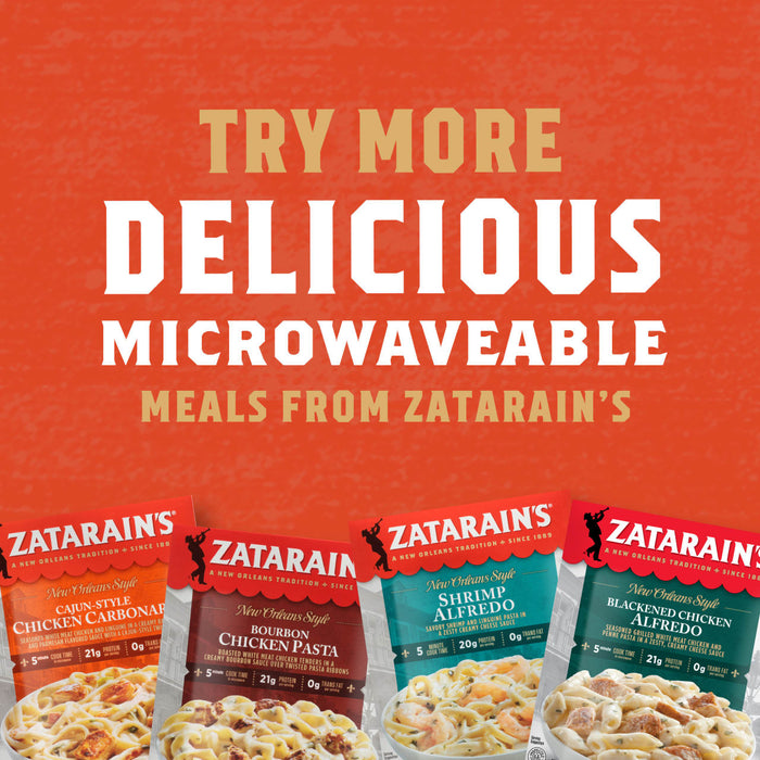 Zatarain's offers a variety of microwaveable meals, including Cajun-Style Chicken Carbonar, Bourbon Chicken Pasta, Shrimp Alfredo, and Blackened Chicken Alfredo.