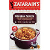 A box of Zatarain's One Pot Bourbon Chicken rice mix with a serving suggestion of the finished product.