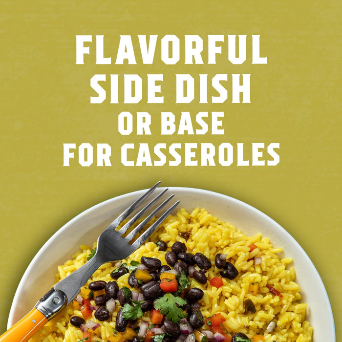 A flavorful side dish or base for casseroles is showcased in a bowl with rice and black beans.